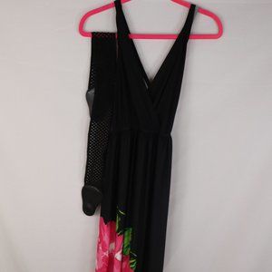 Black Floral Maxi Dress with Black Elastic Belt